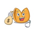 Cute fortune cookie character smiley with money bag Royalty Free Stock Photo