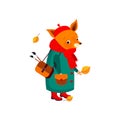 Cute Fox Artist in Autumn. Vector Illustration Royalty Free Stock Photo