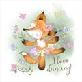 Cute Fox ballerina dancing. I love dancing. Inscription. Vector