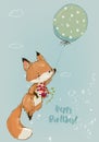 Cute fox with balloon. Vector collection
