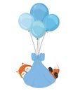 Cute fox on the balloons. Great for nursery design, poster, birthday greeting card. Baby Shower. It\'s a boy. Royalty Free Stock Photo