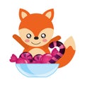 cute fox with bowl sweet candy cane bonbon