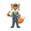 Cute Fox Cartoon Character in Security Guard Uniform with Nightstick Illustration Royalty Free Stock Photo