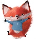 cute little fox character with blue sweater Royalty Free Stock Photo