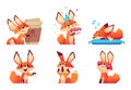 Cute fox character collection. Wild orange animal at forest in various funny pose and emotions vector mascot design