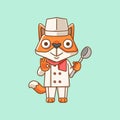 Cute fox chef cook serve food animal chibi character mascot icon flat line art style illustration concept cartoon Royalty Free Stock Photo