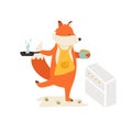 A Cute fox cooking breakfast. Vector illustration