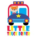Cute fox drives truck vector cartoon illustration for kid t shirt design Royalty Free Stock Photo