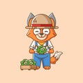 Cute Fox farmers harvest fruit and vegetables cartoon animal character mascot icon flat style illustration concept Royalty Free Stock Photo