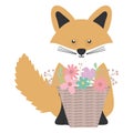 Cute fox with floral basket bohemian style character