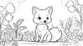 Cute Fox Coloring Page with Flowers and Foliage for Kids Royalty Free Stock Photo