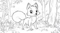 Cute Cartoon Fox In Forest Outline Art Coloring Book Page Royalty Free Stock Photo