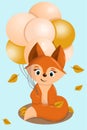 Cute fox. Funny illustration of a fox with balloons. Baby Hare Royalty Free Stock Photo