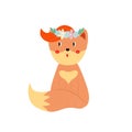 Cute fox with ginger forelock in flower wreath