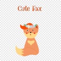 Cute fox with ginger forelock in flower wreath sit