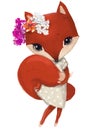Cute fox girl with floral wreath
