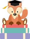 Cute fox with graduation cap sitting on top of books Royalty Free Stock Photo