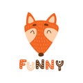 Cute fox with hand drawn lettering funny. Colorful isolated animal vector illustration Royalty Free Stock Photo