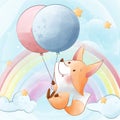 Cute fox hanging from a balloons baby shower character