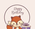 Cute fox happy birthday card and gift Royalty Free Stock Photo