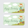 Cute fox is happy on the garden suitable for birthday label design