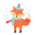 Cute fox in a hat and scarf. Vector illustration Royalty Free Stock Photo