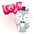 Cute Fox holding love balloons valentine`s day concept Royalty Free Stock Photo