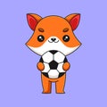 cute fox holding soccer ball cartoon mascot doodle art hand drawn concept vector kawaii icon illustration Royalty Free Stock Photo