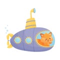 Cute Fox Looking Out of Submarine Window Vector Illustration