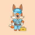Cute fox mechanic with tool at workshop cartoon animal character mascot icon flat style illustration concept Royalty Free Stock Photo