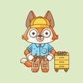 Cute fox mechanic with tool at workshop cartoon animal character mascot icon flat style illustration concept Royalty Free Stock Photo