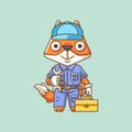 Cute fox mechanic with tool at workshop cartoon animal character mascot icon flat style illustration concept Royalty Free Stock Photo