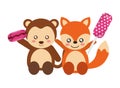 Cute fox and monkey sweet macaron lollipop