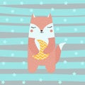 Cute Fox and the moon Scandinavian style for kids hand drawn cartoon illustration Royalty Free Stock Photo