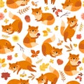 Cute fox pattern. Orange foxes print, awesome wild forest animal. Funny woodland wallpaper, exact baby nursery nature Royalty Free Stock Photo