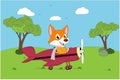 Cute fox in the plane simple vector illustration