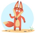 Cute fox plays and waves hand. Vector illustration with an animal in a cartoon childlike style Royalty Free Stock Photo