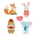 Cute fox, rabbit, bear, elephant boys and girls cartoon hand drawn vector illustrations for baby t-shirt print, fashion