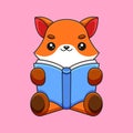 cute fox reading book cartoon mascot doodle art hand drawn concept vector kawaii icon illustration Royalty Free Stock Photo