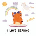 Cute fox reading a book Royalty Free Stock Photo