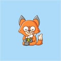 Cute fox relax with a cup of coffee cartoon animal character mascot icon flat style illustration concept Royalty Free Stock Photo