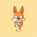 Cute fox relax with a cup of coffee cartoon animal character mascot icon flat style illustration concept Royalty Free Stock Photo