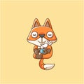 Cute fox relax with a cup of coffee cartoon animal character mascot icon flat style illustration concept Royalty Free Stock Photo