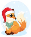 Cute Fox with santa hat and scarf. Vector illustration for Christmas card Royalty Free Stock Photo