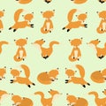 Cute fox seamless pattern. Foxy endless background, texture. Children`s backdrop. Vector illustration