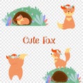 Cute fox set, sleeping in hole, rear view, boho Royalty Free Stock Photo