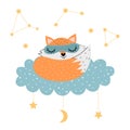 Cute fox sleeping on a cloud.