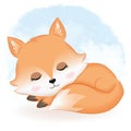 Cute fox sleeping hand drawn cartoon illustration