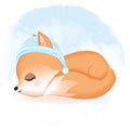 Cute fox sleeping hand drawn cartoon illustration