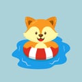 Cute Fox Swimming Summer Cartoon